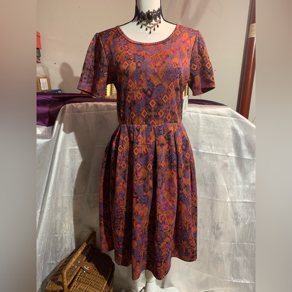 Lularoe Amelia Pink Purple Aztec Print Dress